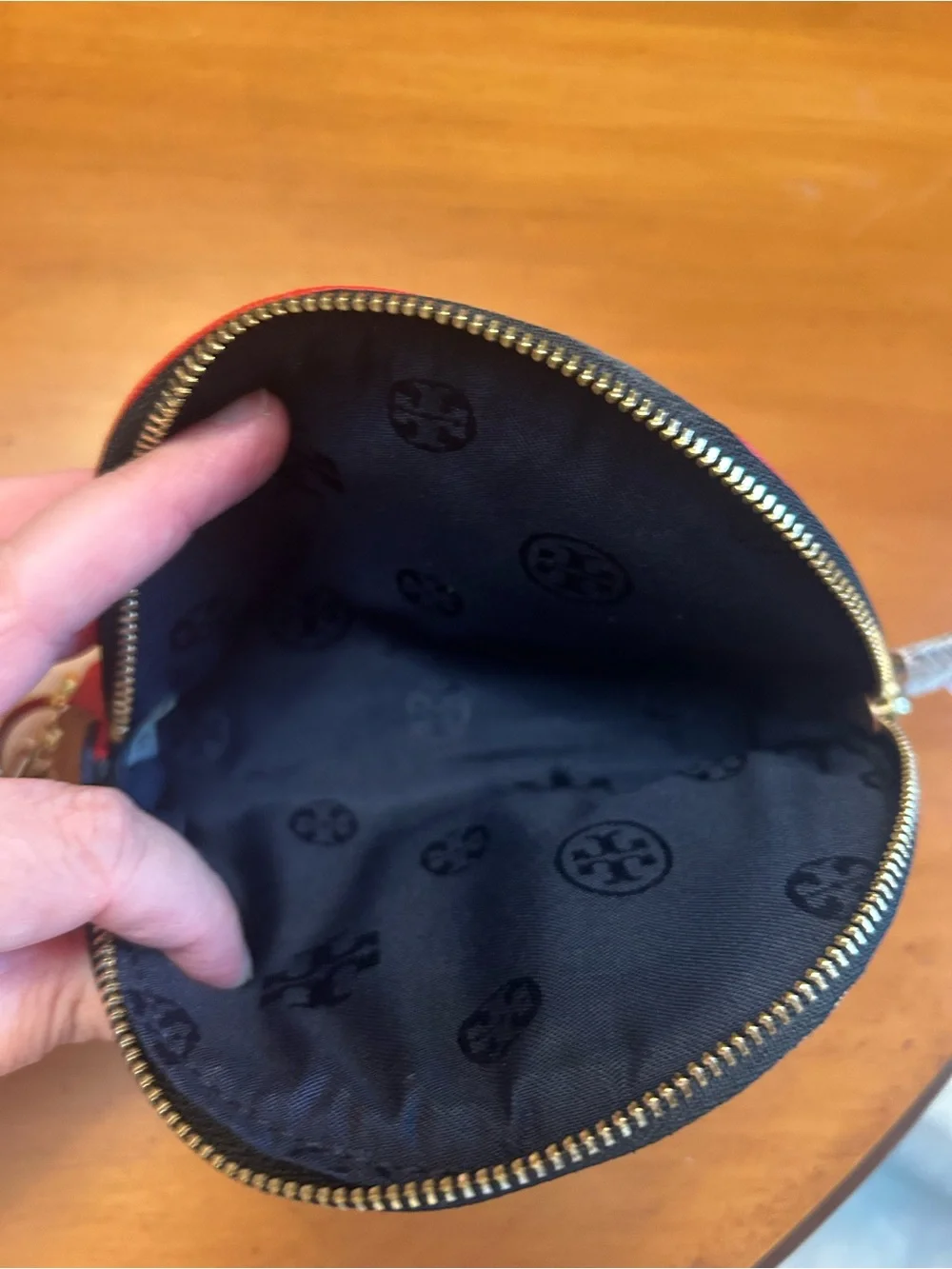 Tory Burch Black Floral Coin Pouch with Gold Logo